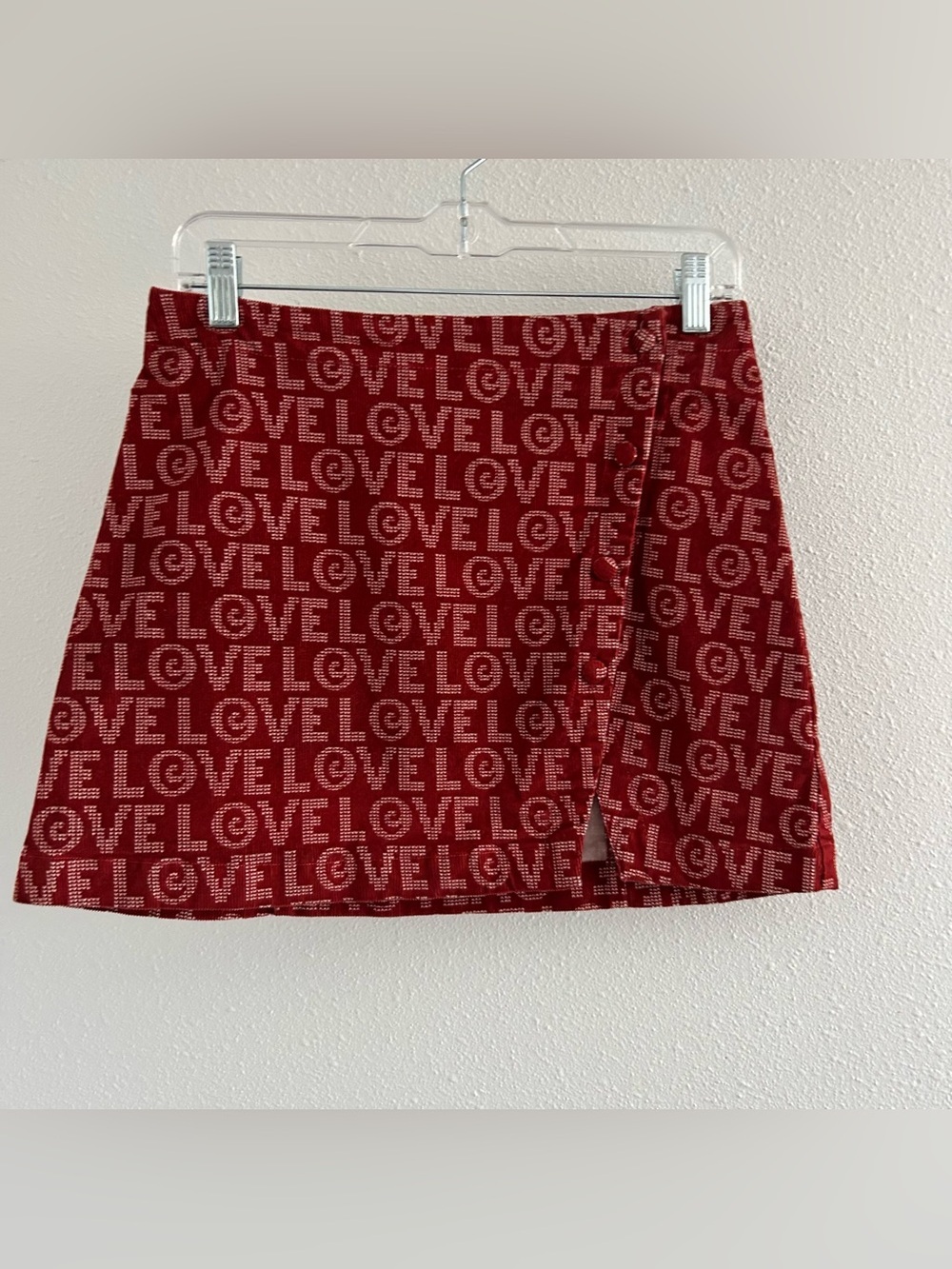 Urban Outfitters Red LOVE Print Mini Skirt